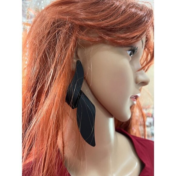 Large Big Black Earring statement bold chunky  studs Jet Pierced abstract - Picture 2 of 8